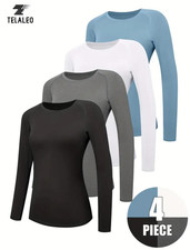 Frau Sportshirt Langarm – 4 Farben für Fitness, Lauf & Yoga
