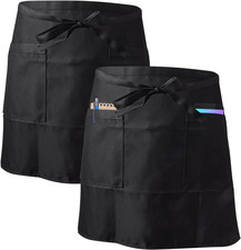 2 Stück Vorbinder Schürze, Schwarze Taillenschürze mit 2 Taschen, Bistroschürze 