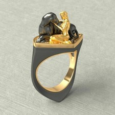Schwarzer Panther mit Frau Damen Ring Gold Plated  Größe 62