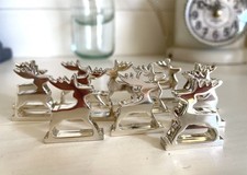 12 Tischkarten-Halter HIRSCH RENTIER DEER versilbert Weihnachten Metall Landhaus