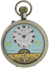 Hebdomas 8 Tage Werk Taschenuhr mit hellblauem Zifferblatt ca. 1890 - Ø49mm