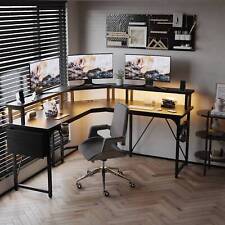 Gunji Gaming Tisch Gaming Schreibtisch L-förmiger Computertisch LED PC Tisch