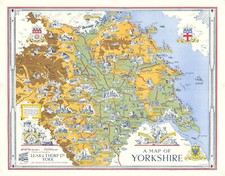 Eine bildhafte Karte von Yorkshire von Estra Clark für British Railways 44x56cm 1949