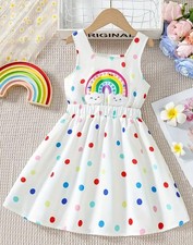 Entzückendes Mädchenärmelloses Kleid mit Regenbogen Druck Neu Gr. 110/116