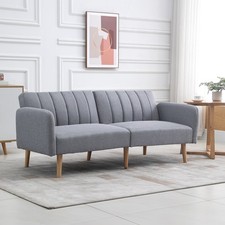 HOMCOM Schlafsofa, 2-Sitzer Stoffsofa mit Schlaffunktion, 173 x 75 x 73 cm, Grau