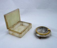 2-teiliger Raucherset aus Naturstein Onyx Marmor Aschenbecher, Zigarettenbox /N3