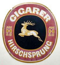 Orig. Blechschild CIGARER HIRSCHSPRUNG Zigarren, H 46 cm, Dänemark um 1960, RAR!