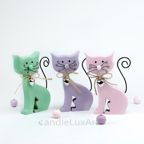 Holz katzen 14cm pastell - holz,