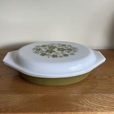 Vintage Pyrex grün Crazy Daisy Split Dish Kasserolle USA sehr guter Zustand 