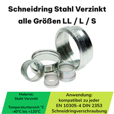 Schneidring Stahl Verzinkt alle Größen LL L S Schneid Ring Stahlverschraubung 👍