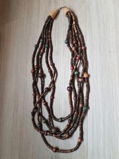 Halskette XXL Collier Holzperlen bunt Modeschmuck Natur Ethno Hippie Boho ☮️ NEU
