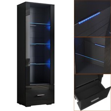 Vitrinenschrank Glasvitrine Hochschrank mit LED-Leuchten Schwarz Hochglanz 172cm