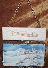 Hängeschild Haustür Fenster Holz 2tlg  33 cm GH Serviettentechnik Winterdorf