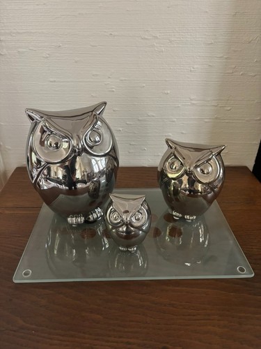 Keramik eulen silber - eulen,