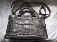 Leder-Handtasche geprägt "Etienne Aigner" graubraun-metallic, fast NEU
