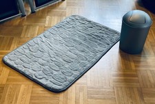 Badteppich Badezimmerteppich Badematte Badvorleger Steinoptik mit Mülleimer Grau