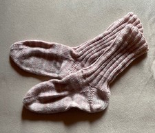  Handgestrickte Kuschel-Socken  Gr. 39/42,  Farbe Rosa-Weiß gestreift 
