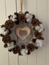 Herbst Winter Kranz Natur Tannenzapfen Baumwolle Blüten Wand Tür Fenster Herz
