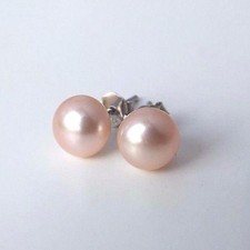 Rosa Perlen Ohrringe 7-8mm|925 Sterlingsilber Ohrstecker echte Süßwasserperlen
