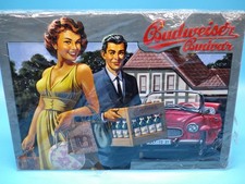 Budweiser Bier Blechschild Retromotiv Ehepaar Oldtimer  ca. 21x30 cm ku85