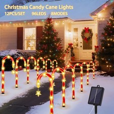 12-24X LED Solar Weihnachten Zuckerstangen Lichterketten Party Garten Außen Deko