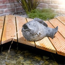esotec Wasserspeier mit Solarpumpe FISCH | Teichfigur Gartenfigur H=22cm 101665