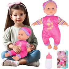 Malplay Baby Puppe Interaktive Füttern des Babys Gespräche 34cm Rosa Babyflasche