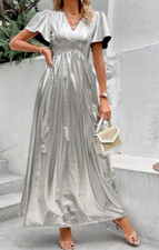 PU Lederkleid Silber Abend Kleid Gr. S Leder kleid in lackglanz metallic Optik