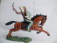 Elastolin Indianer auf Pferd mit Federschmuck+Beil+ Schild  7 cm Made in Germany