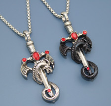 🐉 Herren Kette Drache Schwert Anhänger 🔥 Männer Silber Rot Gothic Geschenk