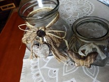 2x Glas Vase Set klein+groß geriffelt bauchig Glasbehälter m. Holzdeko Landhaus