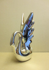 Deko Figur Statue Aufsteller Schwan Chromoptik Keramik Modern