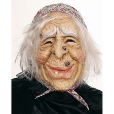 Alte Hexen Maske mit Kopftuch und Haaren Hexe Baba Jaga Masken Hexenmaske