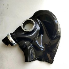 Latex Gasmaske schwarz mit geklebter Haube und Reißverschluß  Gr. M