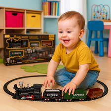 Elektrische Spielzeugeisenbahn mit Licht Zugset mit Schienen Lokomotive 3 wagen