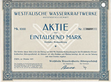 Westfälische Wasserkraftwerke AG Essen Gründeraktie 1923 Strom hist. Wertpapier