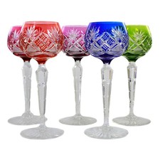 5 Römer mit verschieden Überfang & facettierten Schaft, Val Saint Lambert