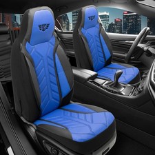 2x Leder Sitzbezüge passend für VW Golf 8 (Schwarz-Blau) | Vordersitze