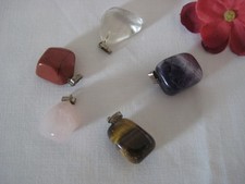 5 x Kettenanhänger Edelstein-Anhänger Trommelsteine Heilsteine silberfarb. Öse