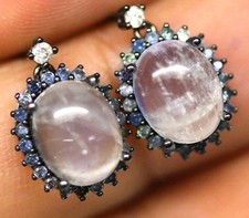 925Silber OHRRINGE HÄNGER Echte Edelsteine  Mondstein ,Zirkon 585 schwarzgold...