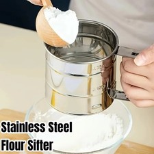 Edelstahl Mehl Sieb zum Backen, Pulver Zucker Shaker mit Handpresse Design
