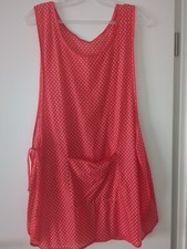 VINTAGE KITTELSCHÜRZE Kittel PERLON 46 Nylon Kasak 44 XL Rot Punkte Schürze 