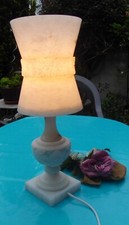 Alabaster Tischlampe Lampe, Blumenmotiv Naturstein Ø: ca.19 x H: 51 cm vintage