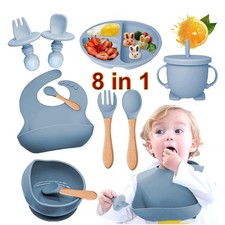 Silikon Baby Geschirrset Kindergeschirr 8 Stücke Kinder Teller mit Saugnapf DHL