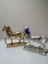 2 Stück Dekofigur 34 x 9,5 x 33,5 cm Silber-Gold-Pferd