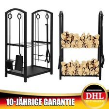 Holzkorb mit Kaminbesteck Korb Besteck Kaminzubehör schwarz Edelstahl DHL