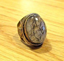 Großer Rutilquarz Ring 925 Sterling Silber Ring Vintage Modernist Luxury BIG