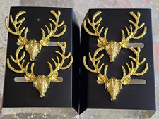 HIRSCH- WILD -GEWEIH- JAGD -REHBOCK --SERVIETTENRINGE--goldig--4 Stück-unbenutzt