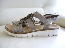 Rieker Gummi-Riemchen-Sandalen Taupe/Silber Applikationen Gr.38 ✅ NEUw. Fußbett
