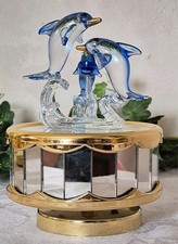 Spieluhr mit Spiegelgehäuse Gold Glas-Skulptur Delphine Melodie "für Elise"
